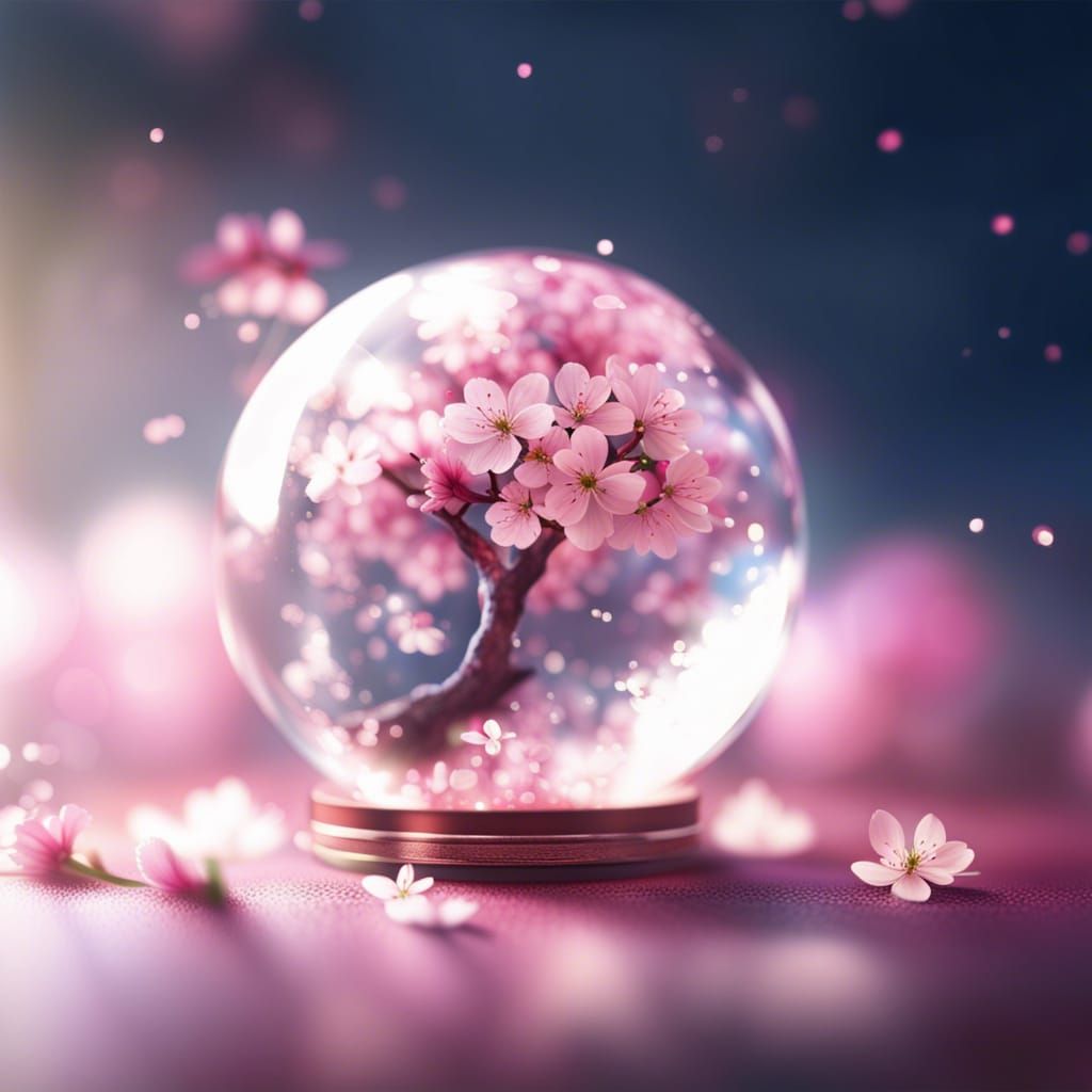 Cherry Blossom in Glass Sphere with Bokeh