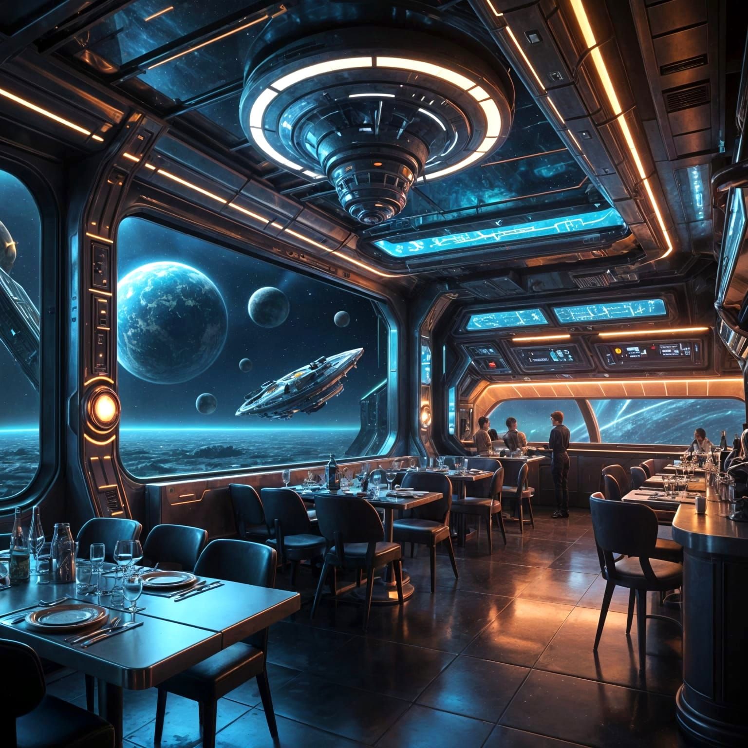 Dining Beyond the Cosmos in a Futuristic Space Station