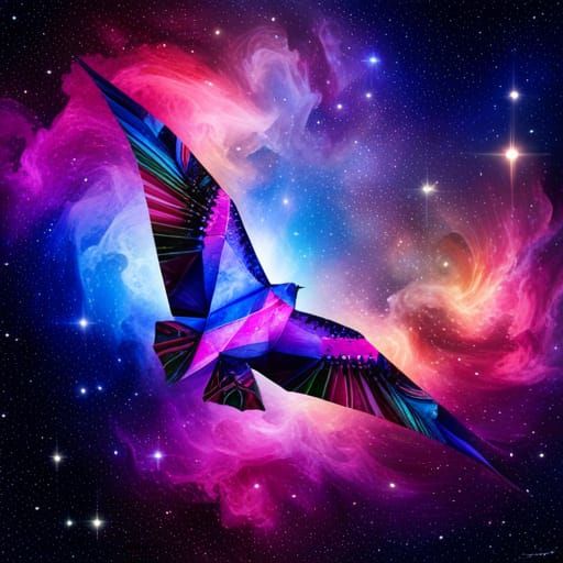 Cosmic Origami Bird in Night Sky