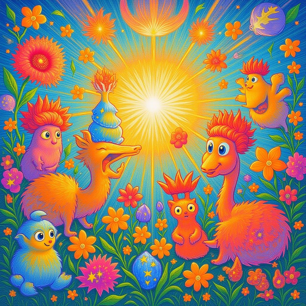 Magical Creatures and Enchanted Flora in Storybook Style