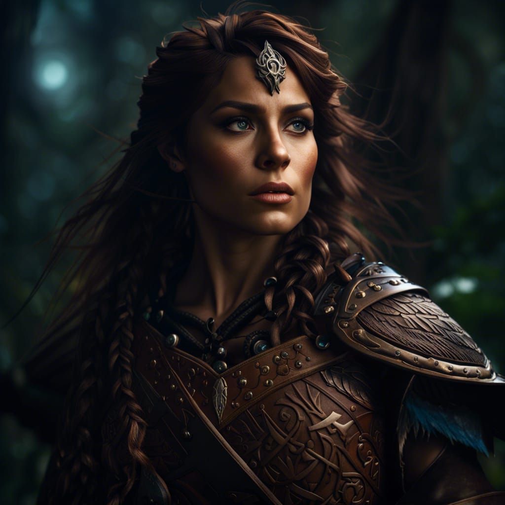 Hyperrealistic Female Druid in Leather Armor