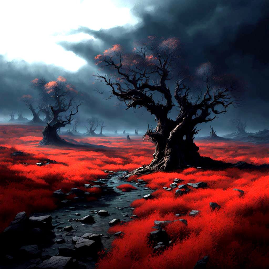 A Desolate, Blood-Soaked Landscape in Dark, Photorealistic S...
