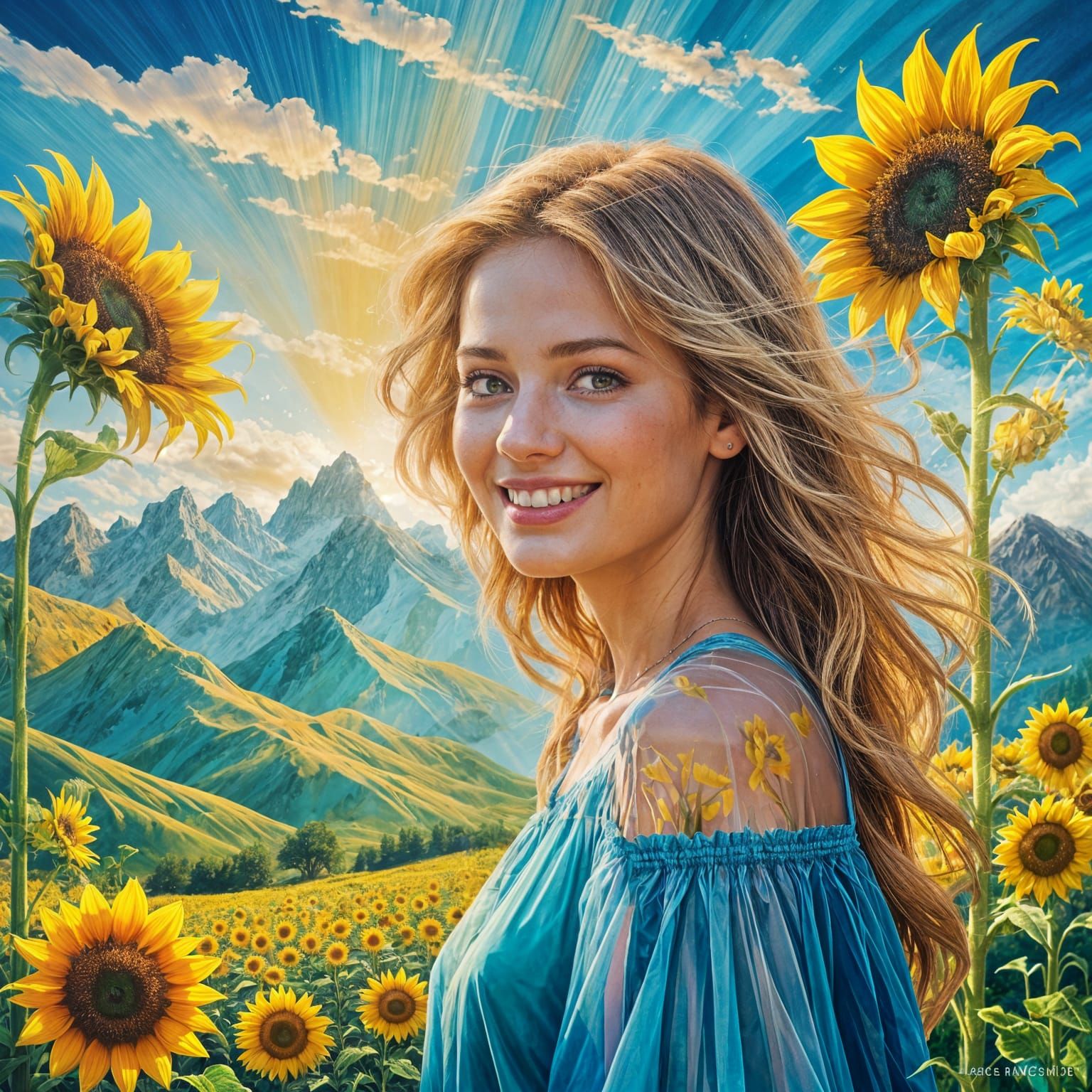 Double Exposure: Woman and Mountain Landscape in Digital Art