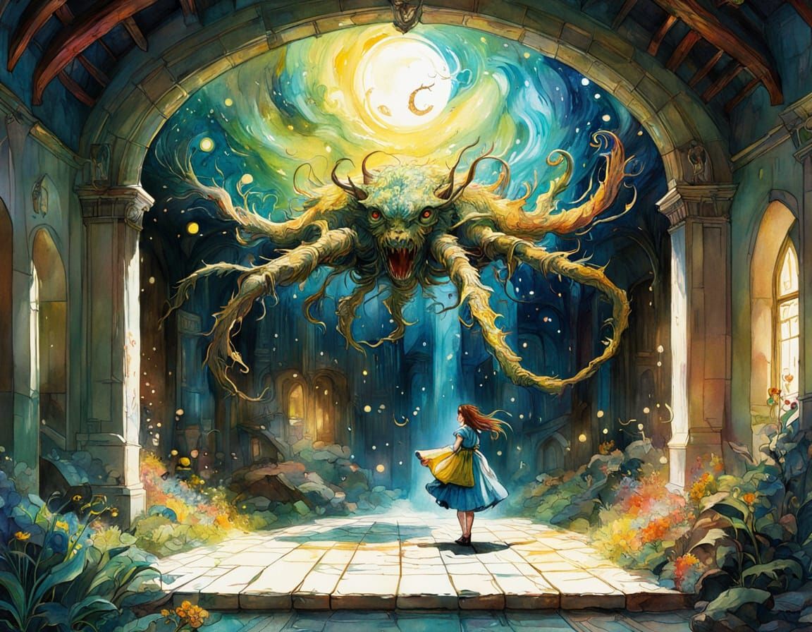 Whimsical Sci-Fi Fantasy Illustration in Art Nouveau Style