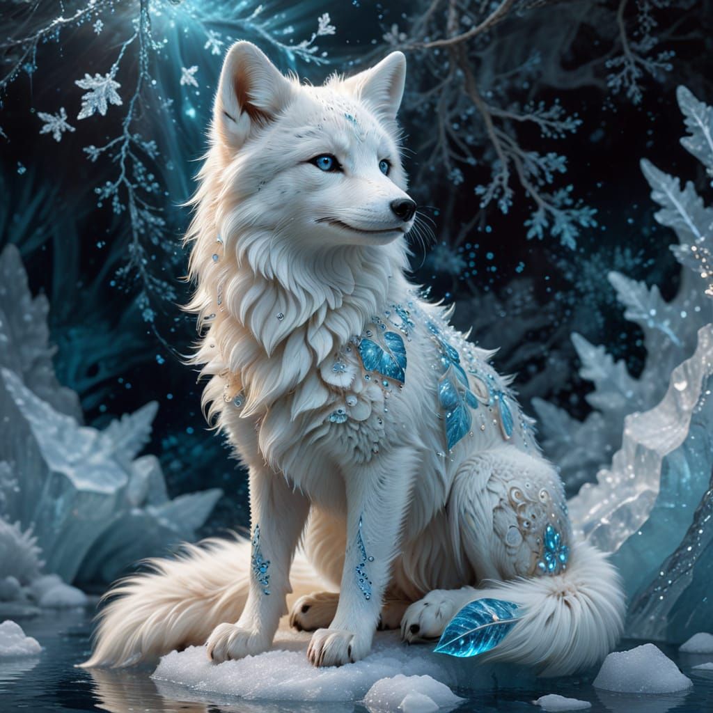Fairy in Winter Wonderland with Polar Fox