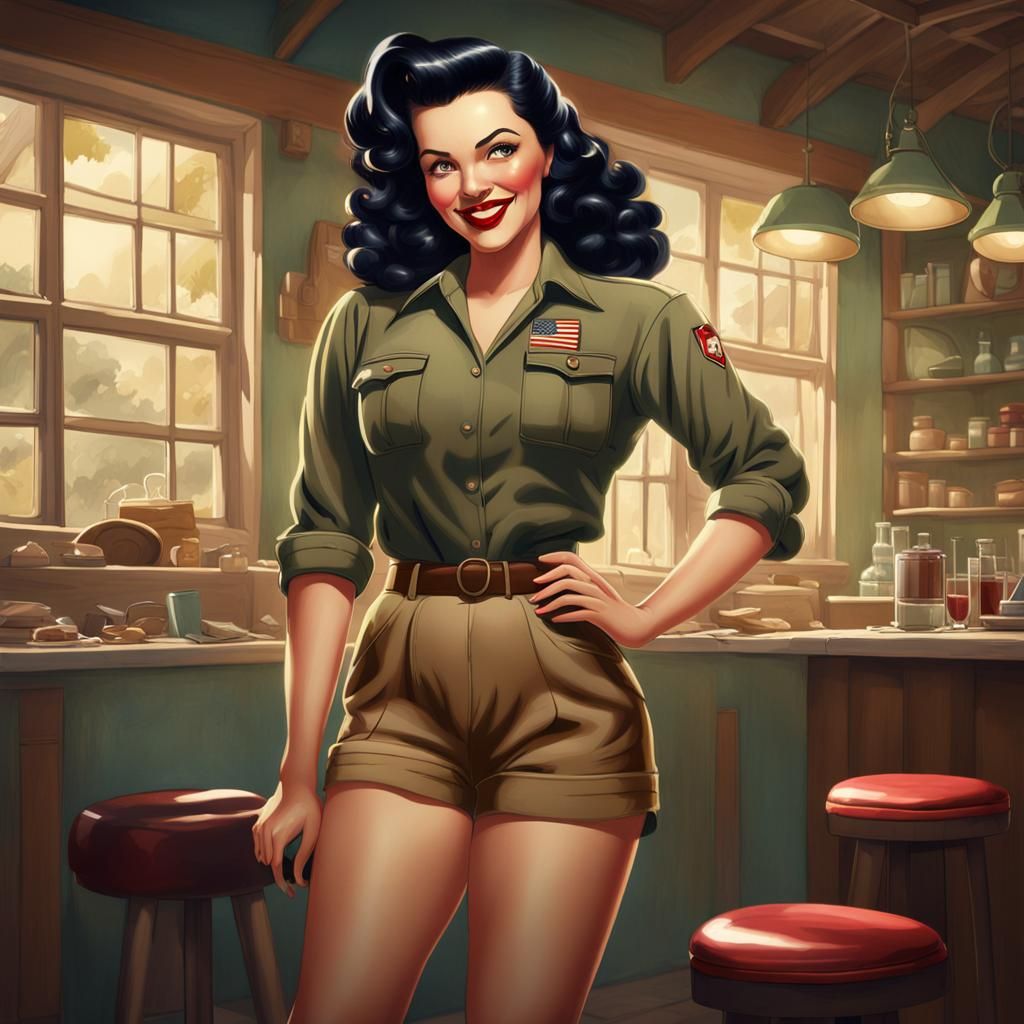 1940s Pin-Up Illustration of a Voluptuous Woman