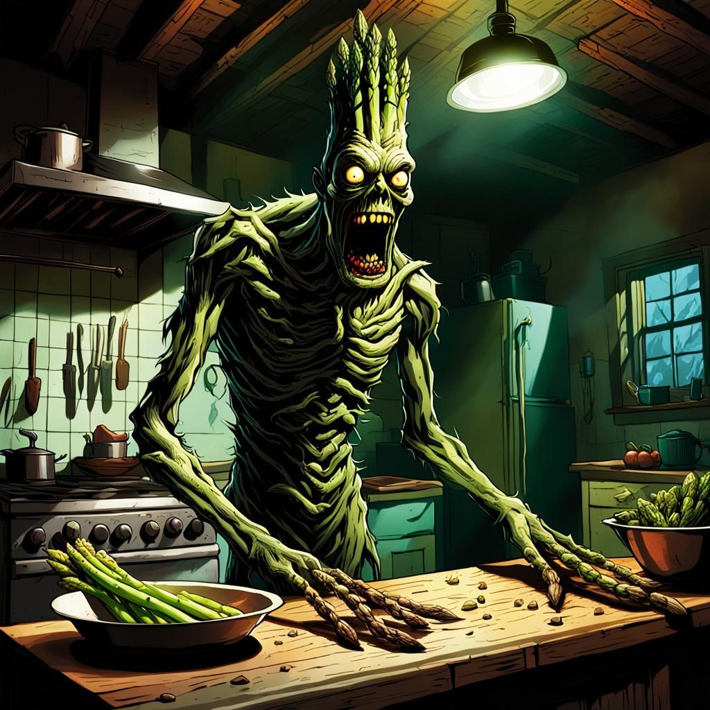 Awkward Asparagus Monster in Comic Book Horror Art
