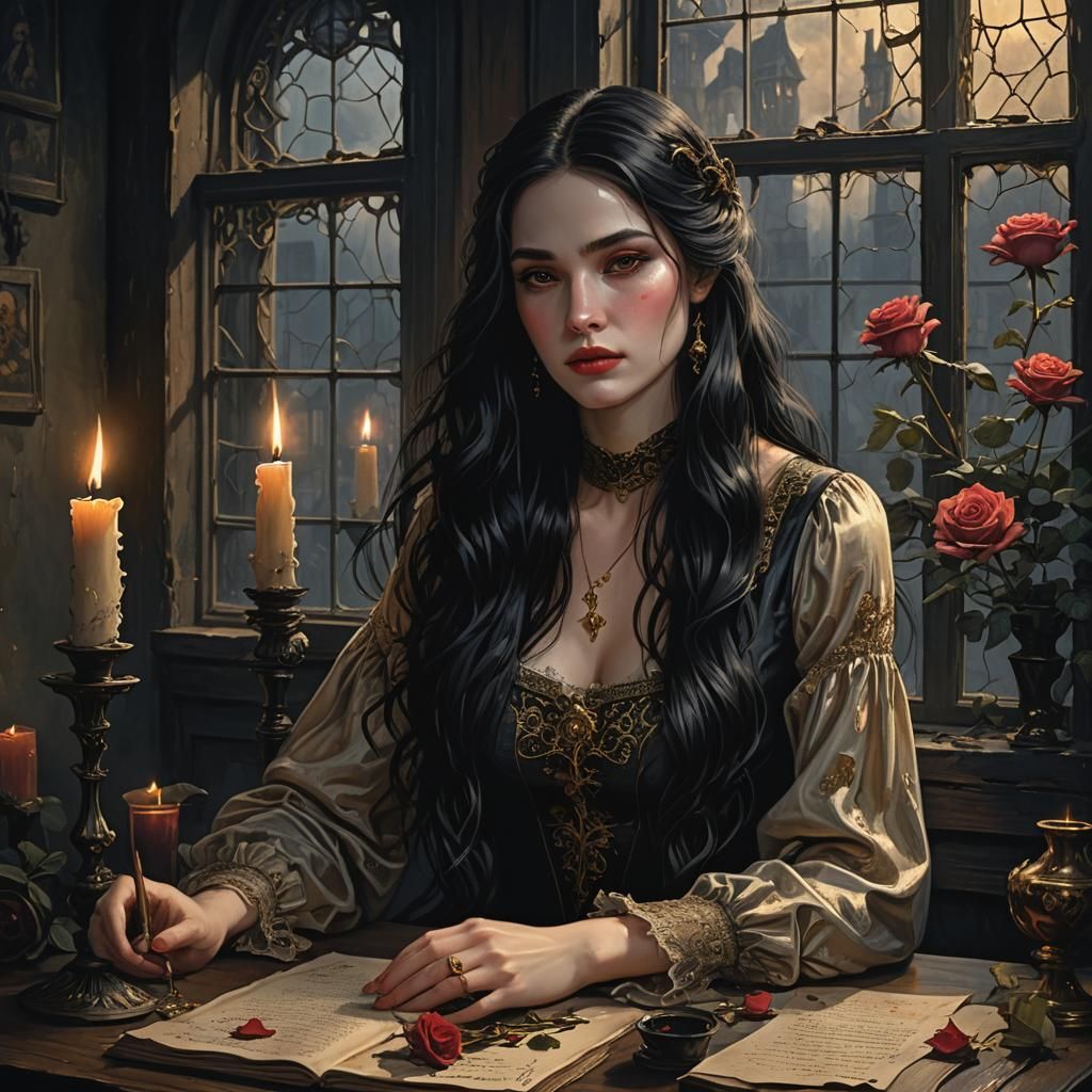 Hyperdetailed Woman in Dark Victorian Setting