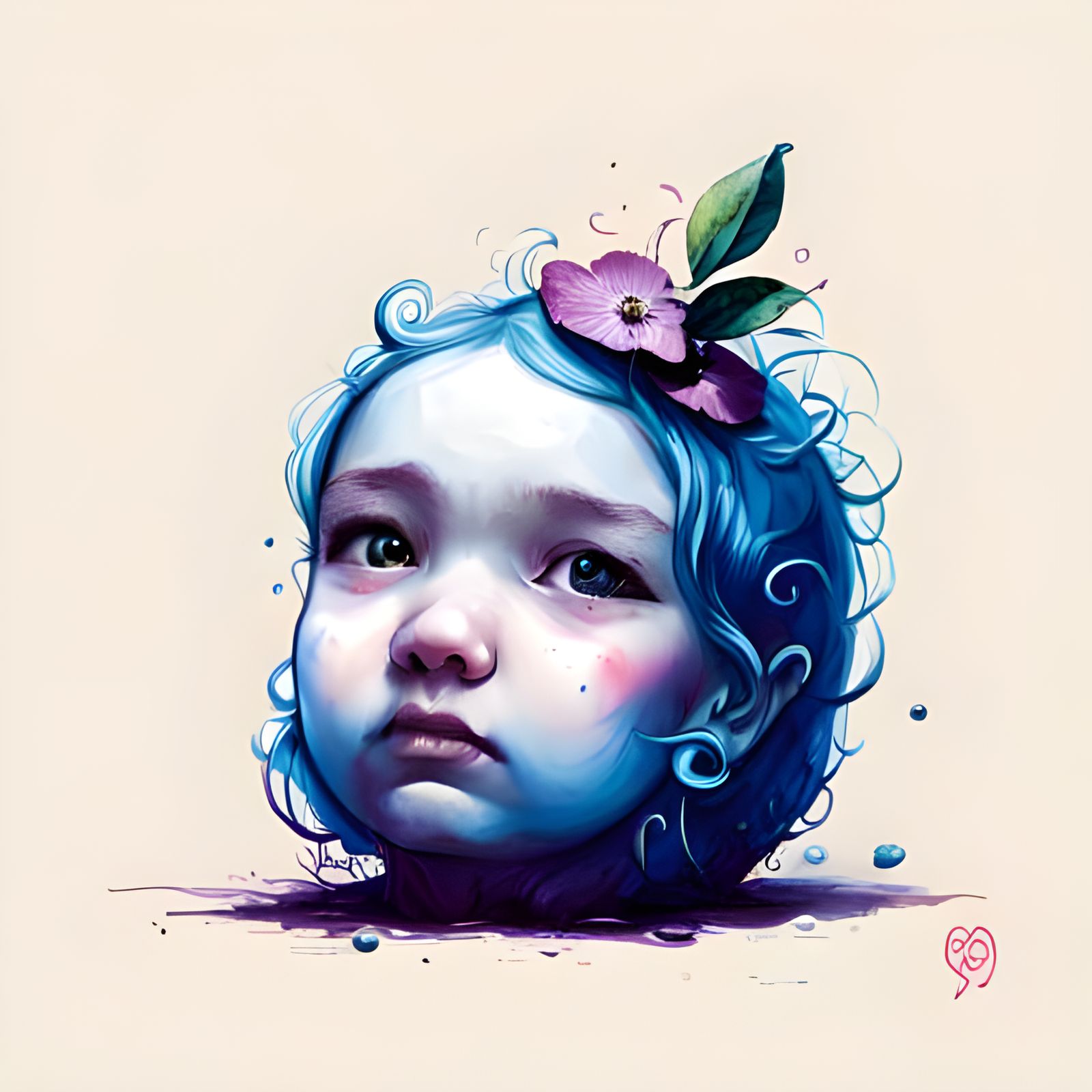 Sad Blueberry Portrait in CG Style