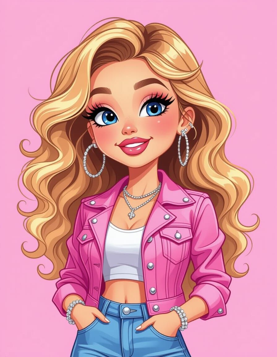 Vibrant Cartoon Caricature of a Sassy Young Woman