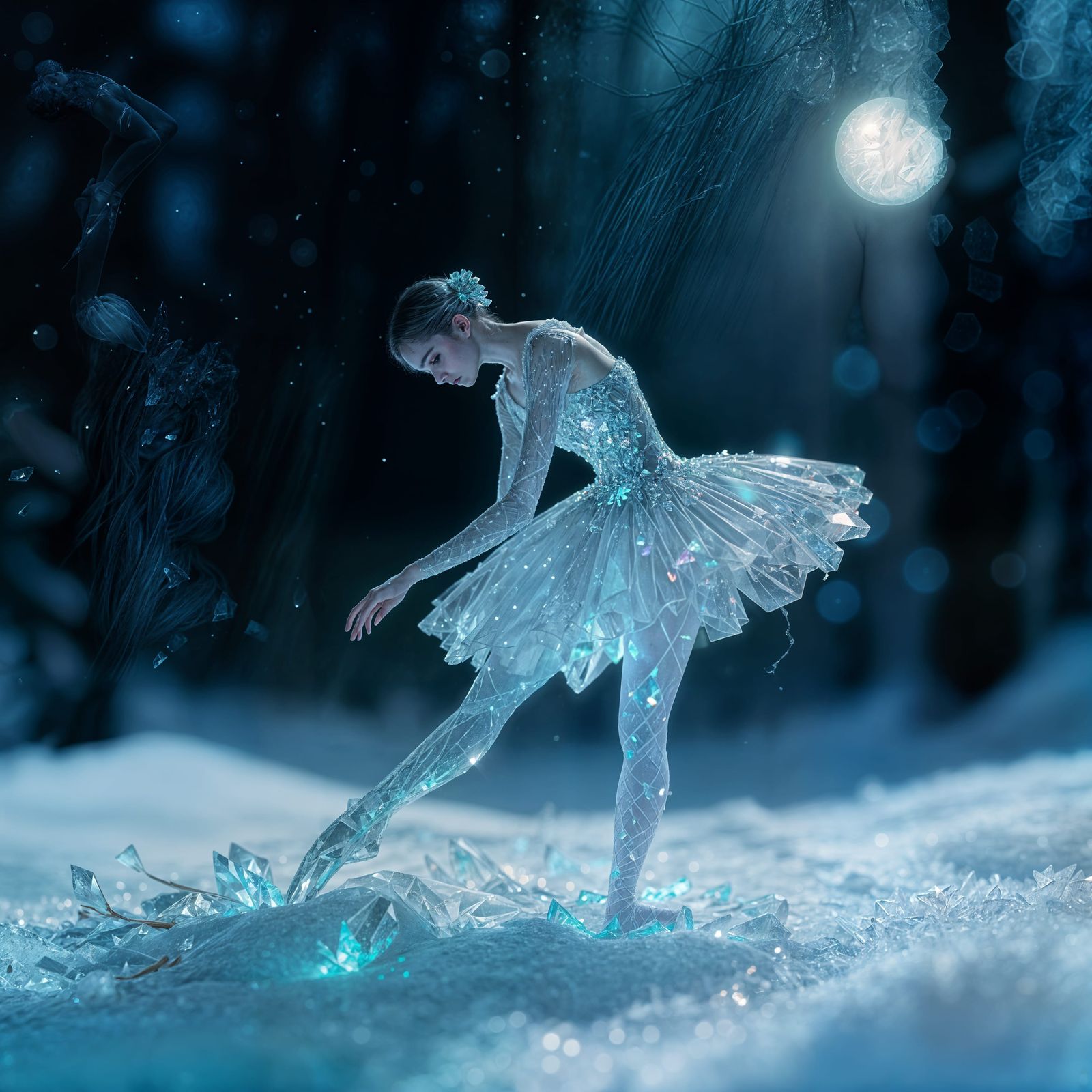 Crystallized Ballerina in Bioluminescent Melancholy