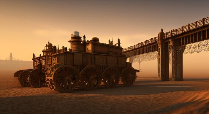 Steampunk Iron Constructions in Desert Sandstorm
