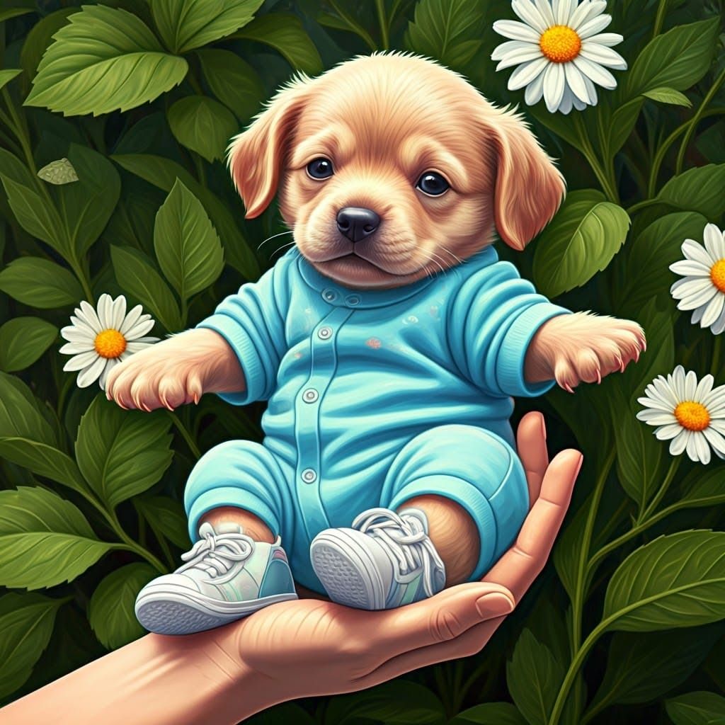 Cute Baby Dog in Surreal Impressionist Style