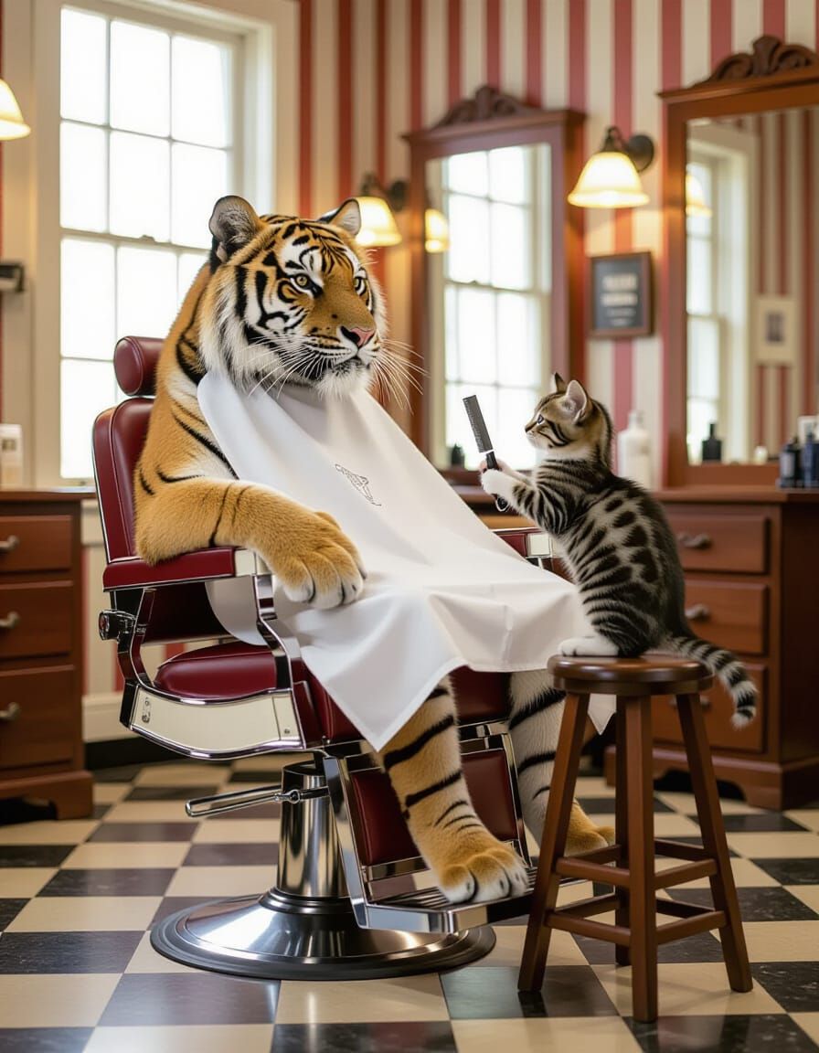 Tiger Gets a Shave in Vintage Barbershop
