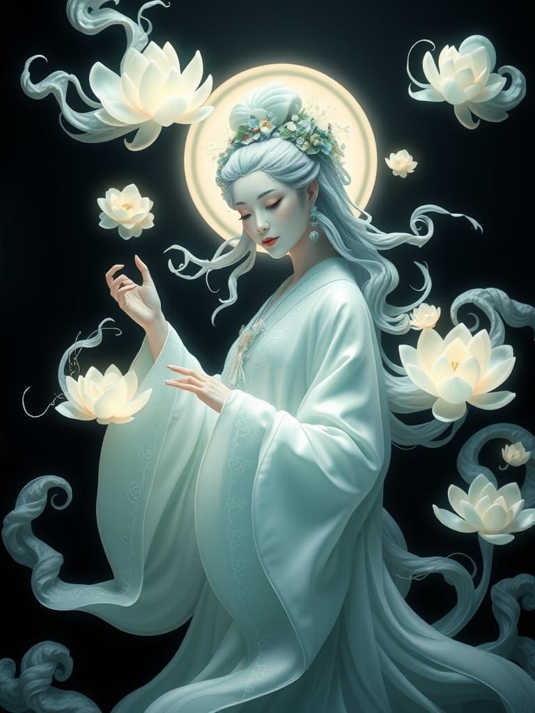 Chinese Goddess Nuwa in Serene Hanfu Attire