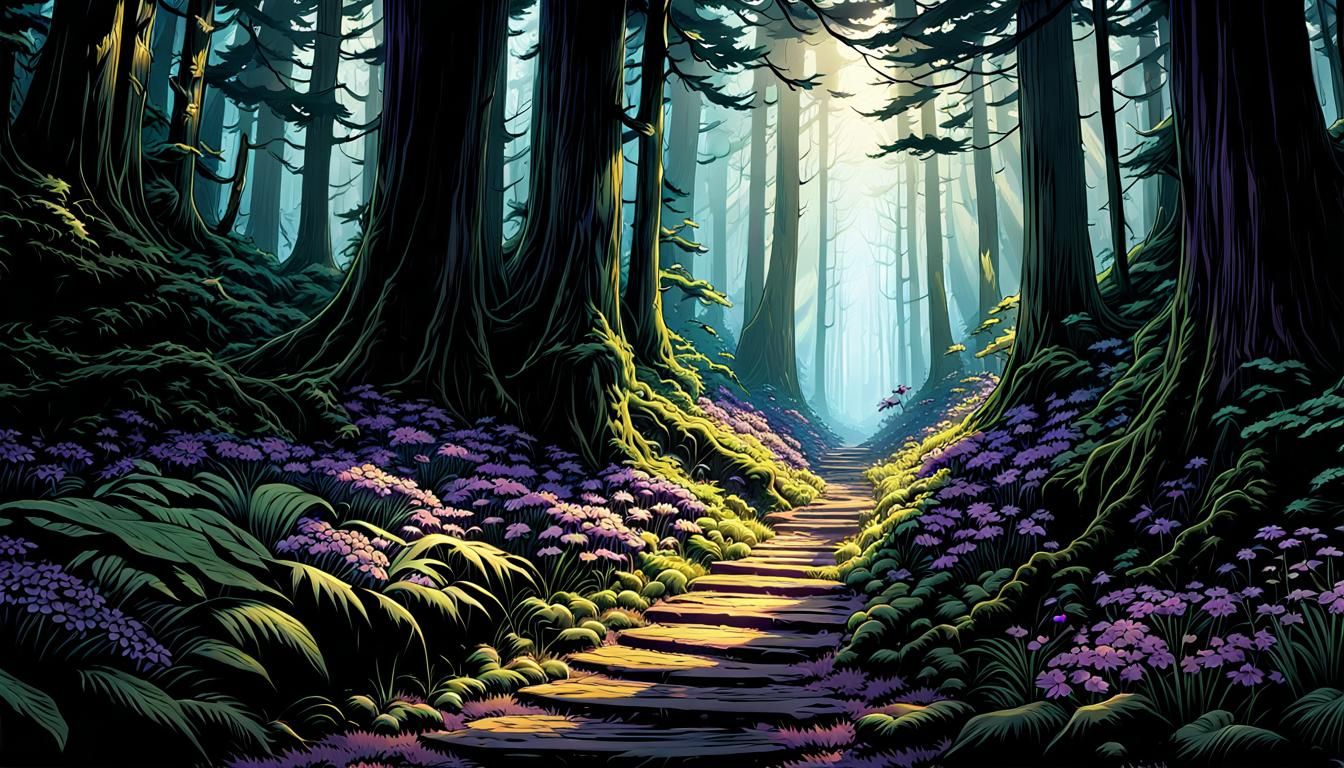Forest Path in Comic Book Style