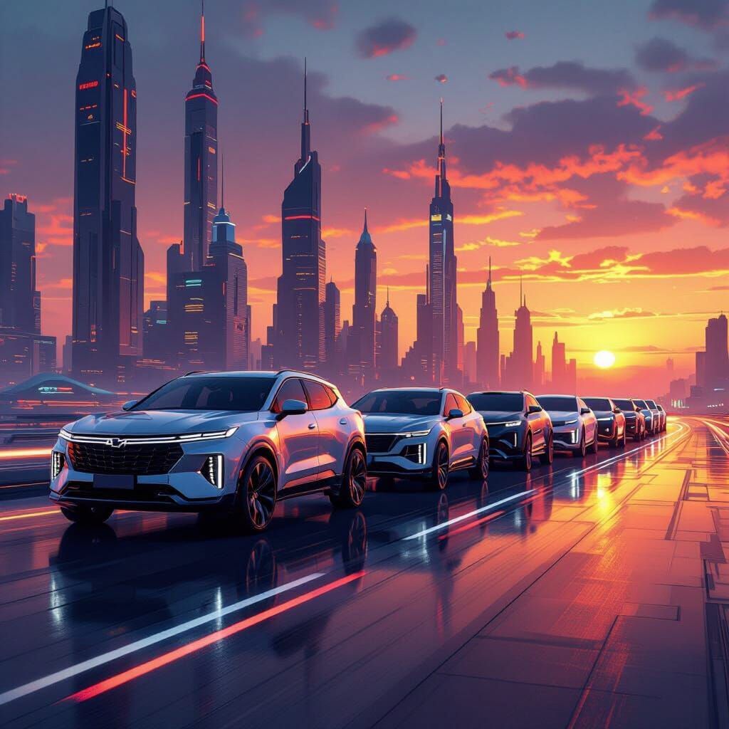 A Line-up of cars Chevrolet, Volkswagen, GWM, Nissan, Zeekr,...