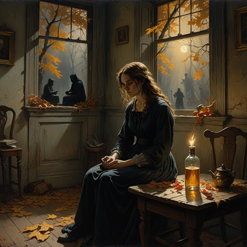 Young Woman's Trauma in Autumn Shadows