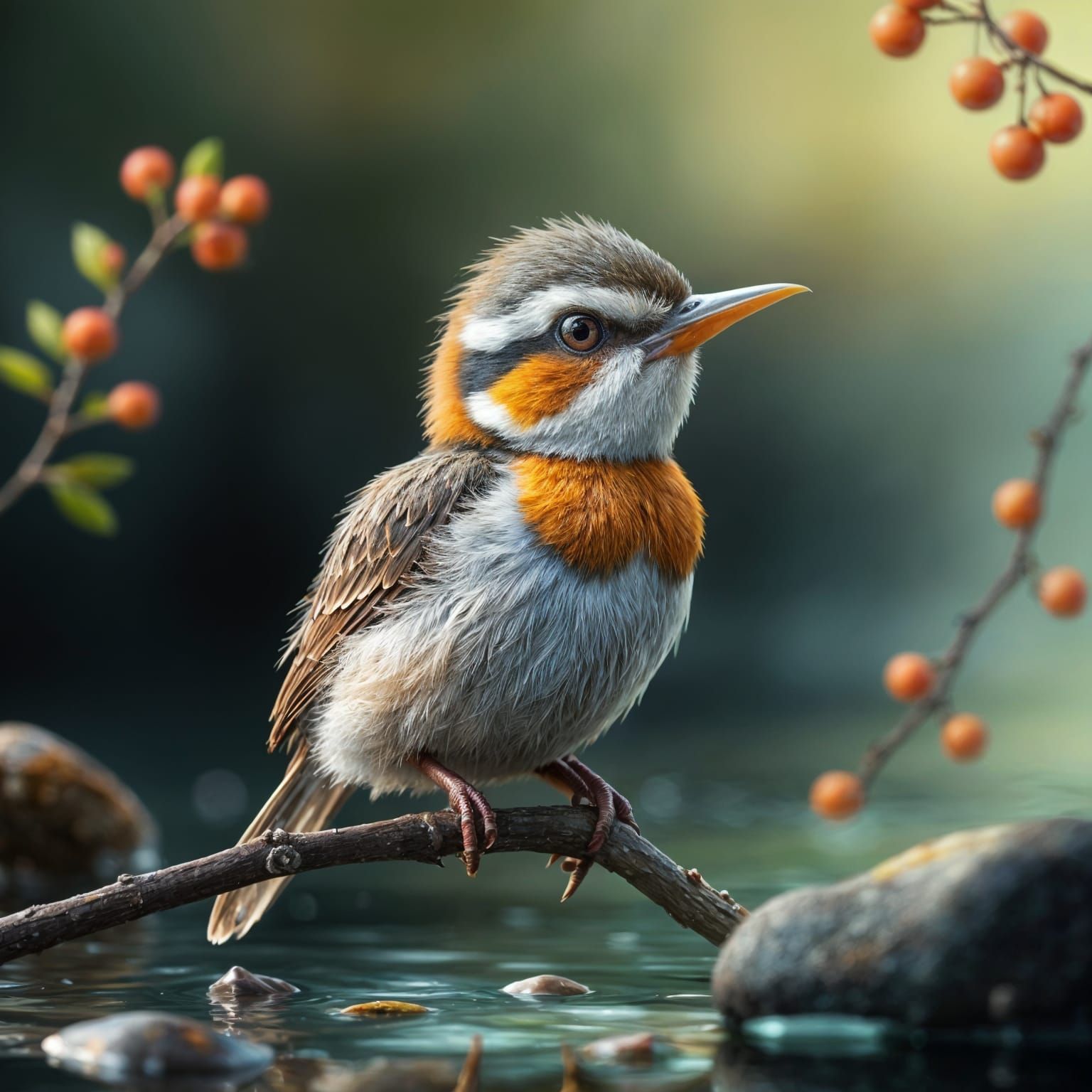 Cute Baby Bird Plays in Vibrant Japan River Scene