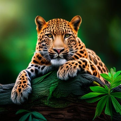 Hyperrealistic Leopard in Jungle Scene