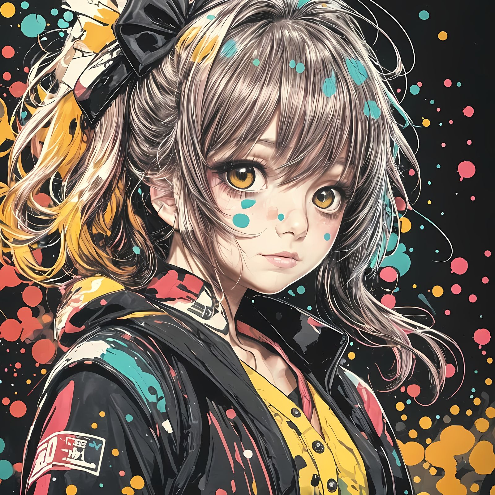 Emo Girl Stencil Print with Drip Art