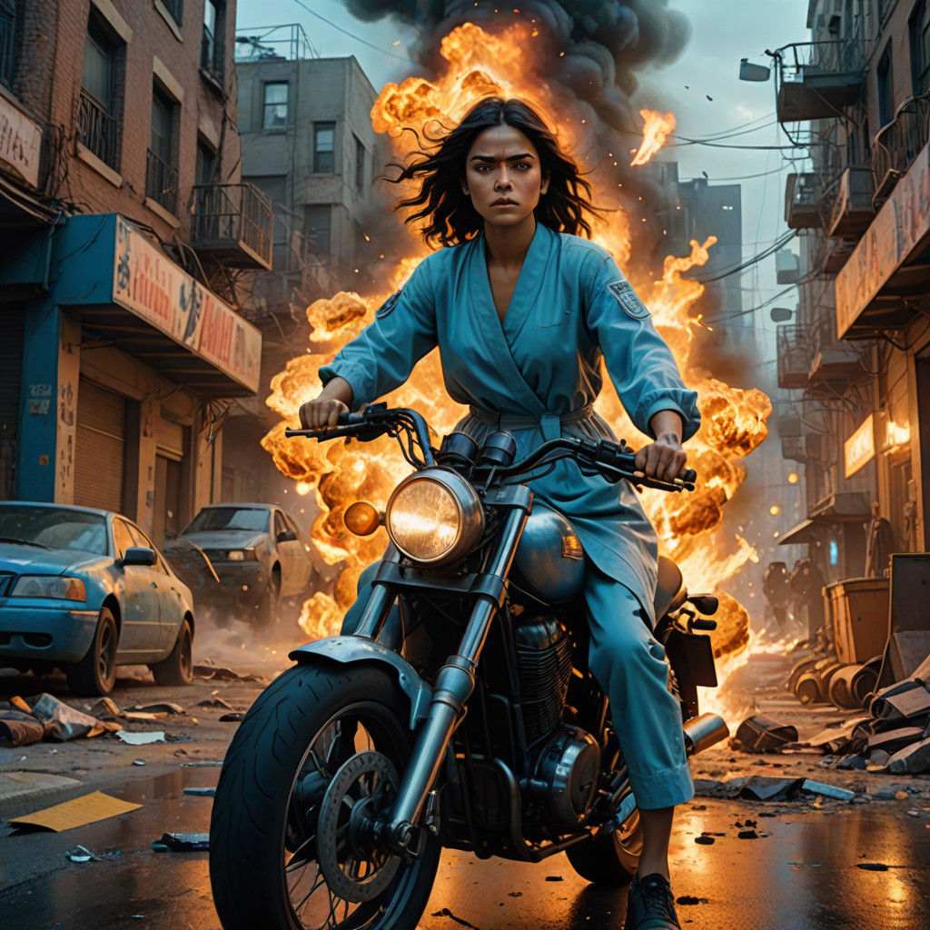 Exciting City Streets, Mexican Teen Girl Stepping Off Motorc...