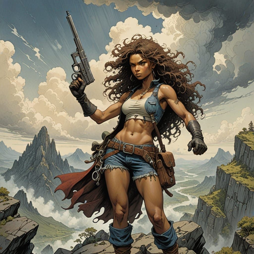 Fierce Latina Warrior in Comic Art Style