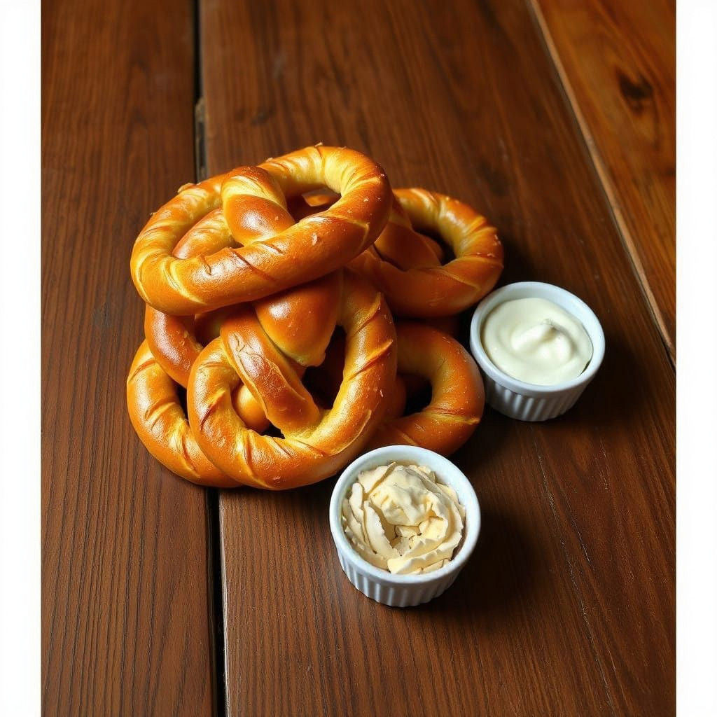 Warm Pretzels With Mustard and Sour Cream in Sports Bar Sett...