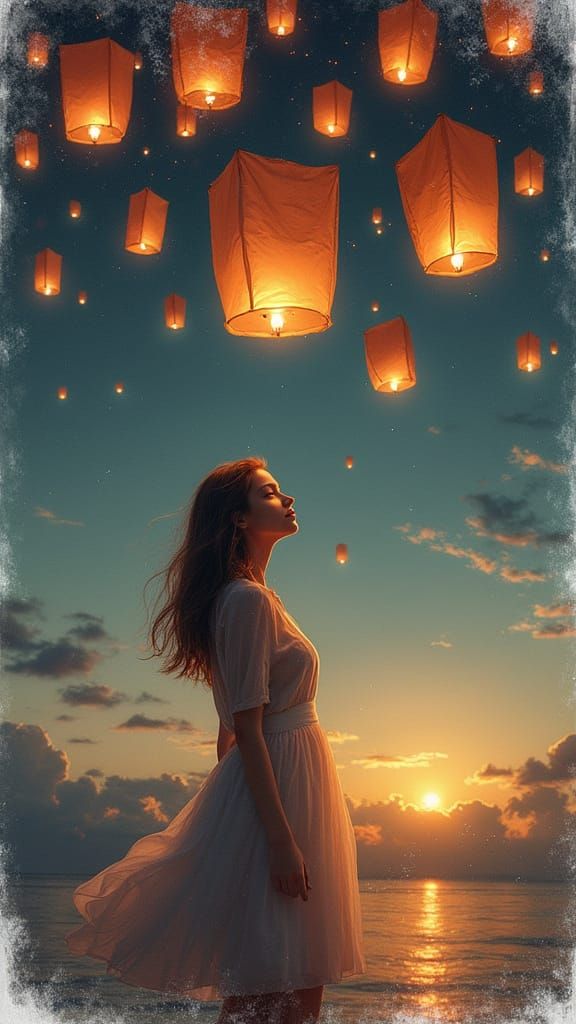 Twilight Lanterns: A Charcoal Rendering of Wonder