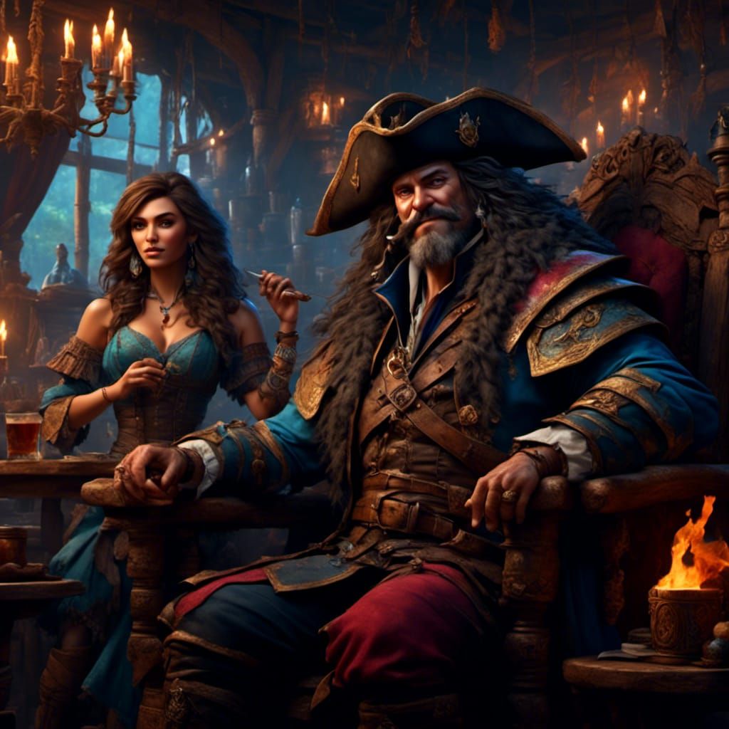 Pirate King on Throne in Tropical Fantasy