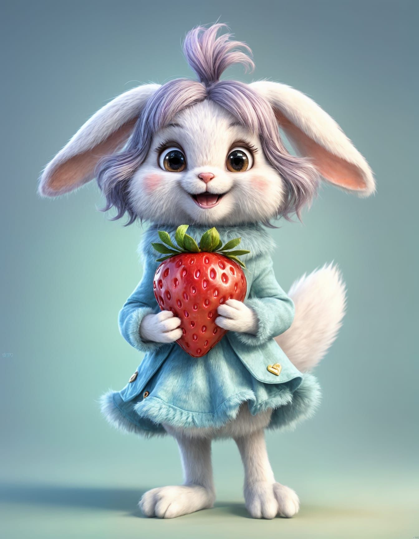 Pixar Style Bunny with Strawberry Heart