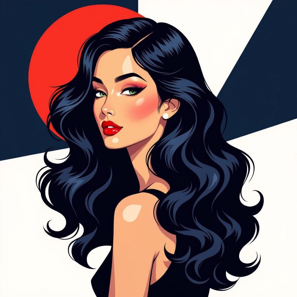 Woman with Flowing Hair in Bold Graphic Style