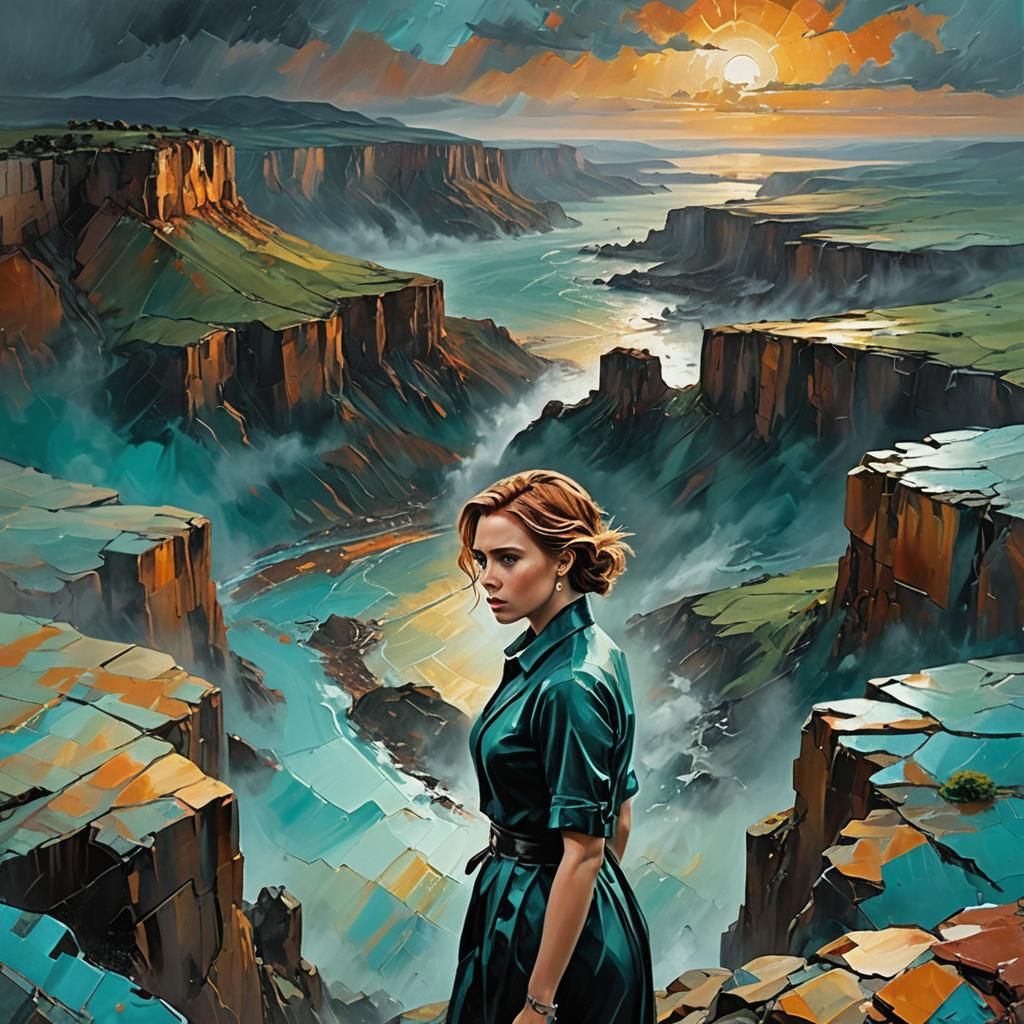 Scarlett Johansson in Turbulent Stormy Landscape
