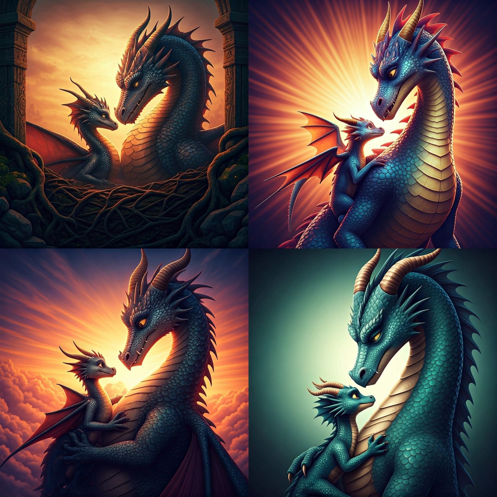 Gigantic Mother Dragon Defends Her Daughter in Vibrant 3D Di...