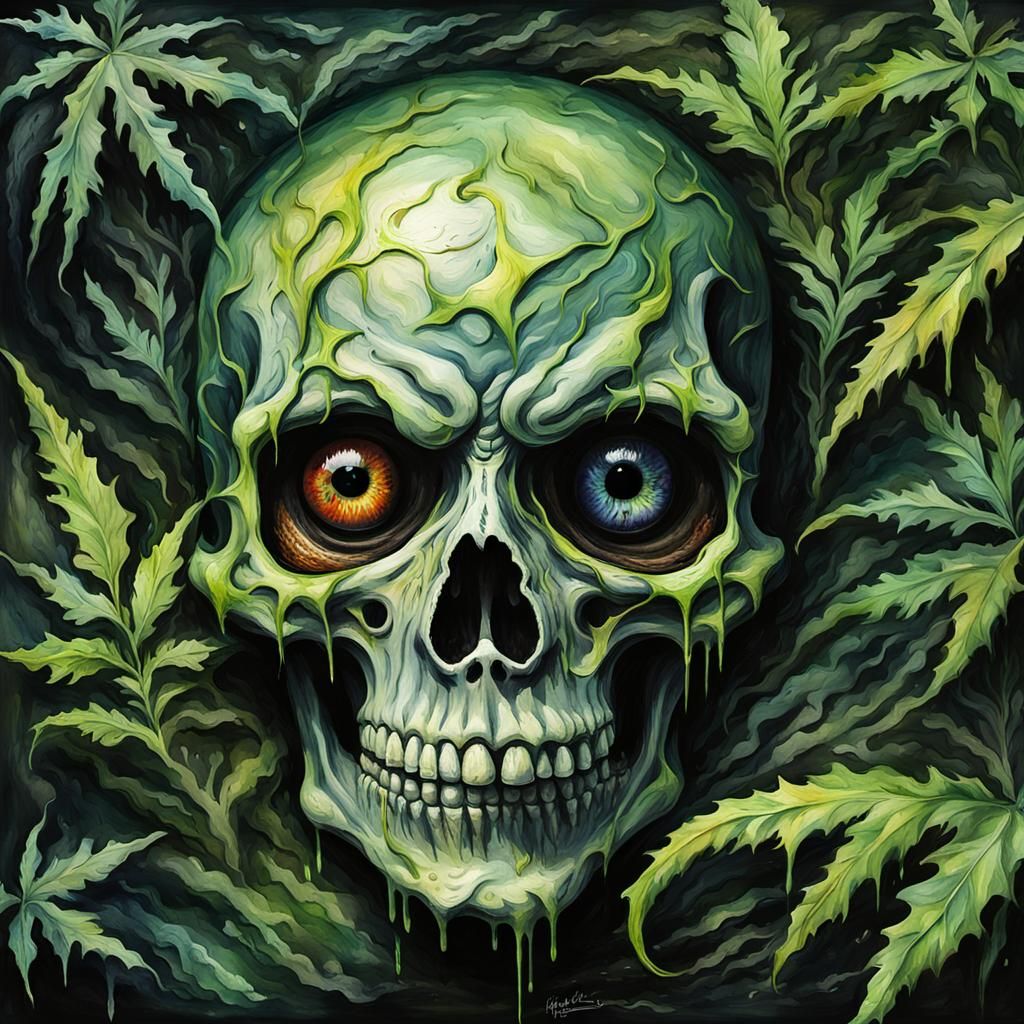 Grotesque Nature Eyeball Skull in Impressionist Style