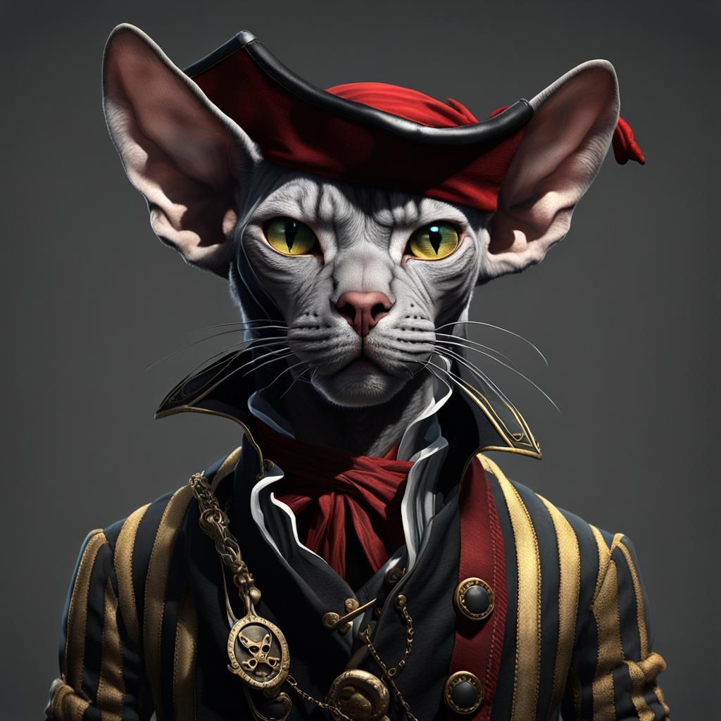 Pirate Sphynx Cat in Baroque Style