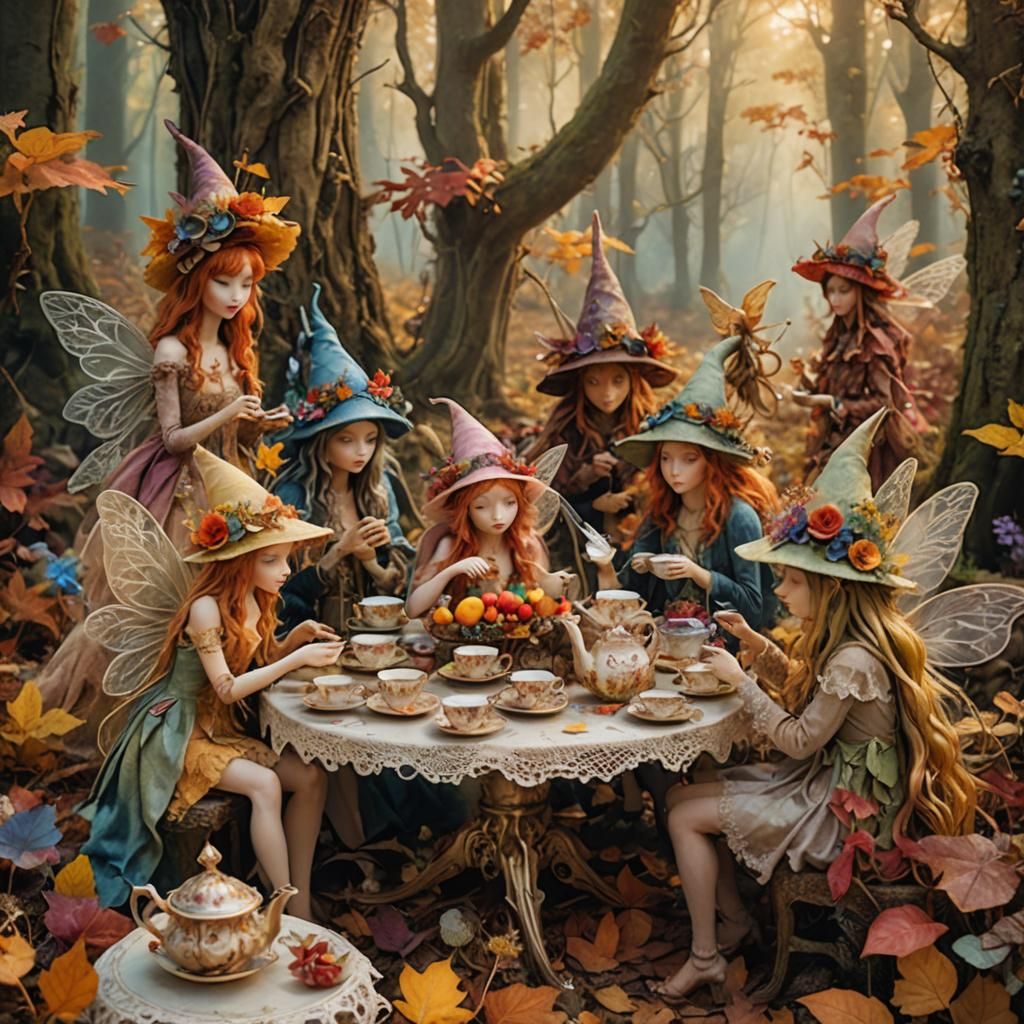 Enchanted Autumn Gathering in Whimsical Forest