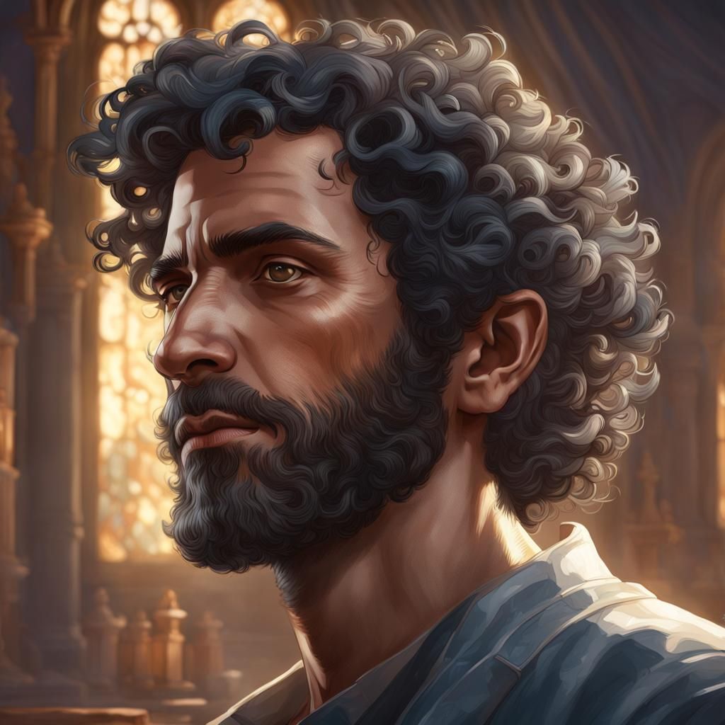 Detailed Portrait of Jewish Man with Curly Hair