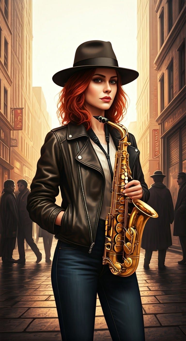 Saxophone Player in Urban Digital Painting Style