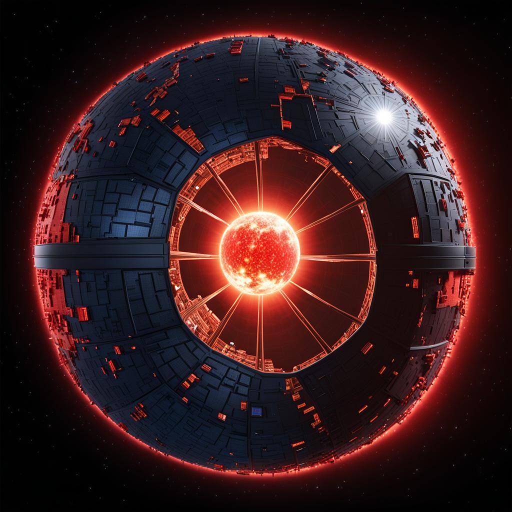 Detailed Dyson Sphere Interior with Red Dwarf Sun