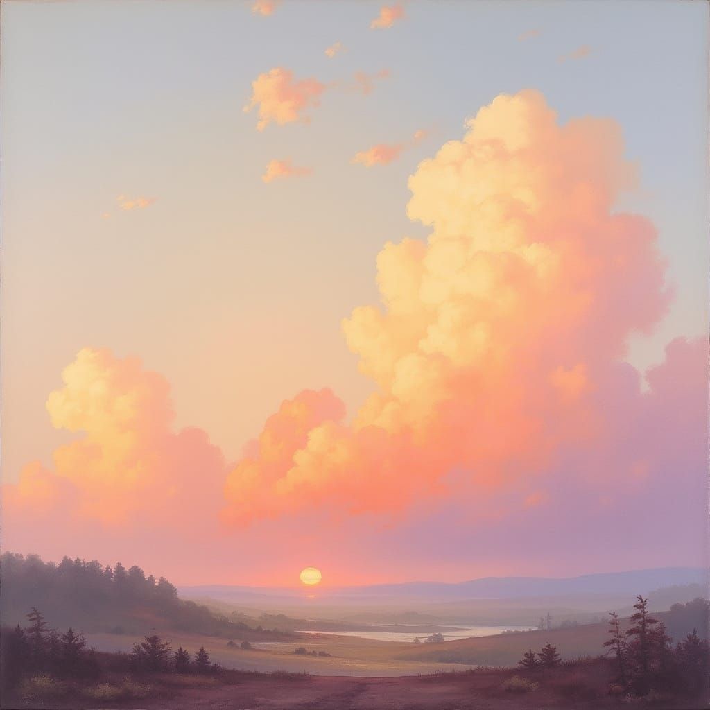 Surreal Sunset in Ethereal, Dreamy Watercolor Style