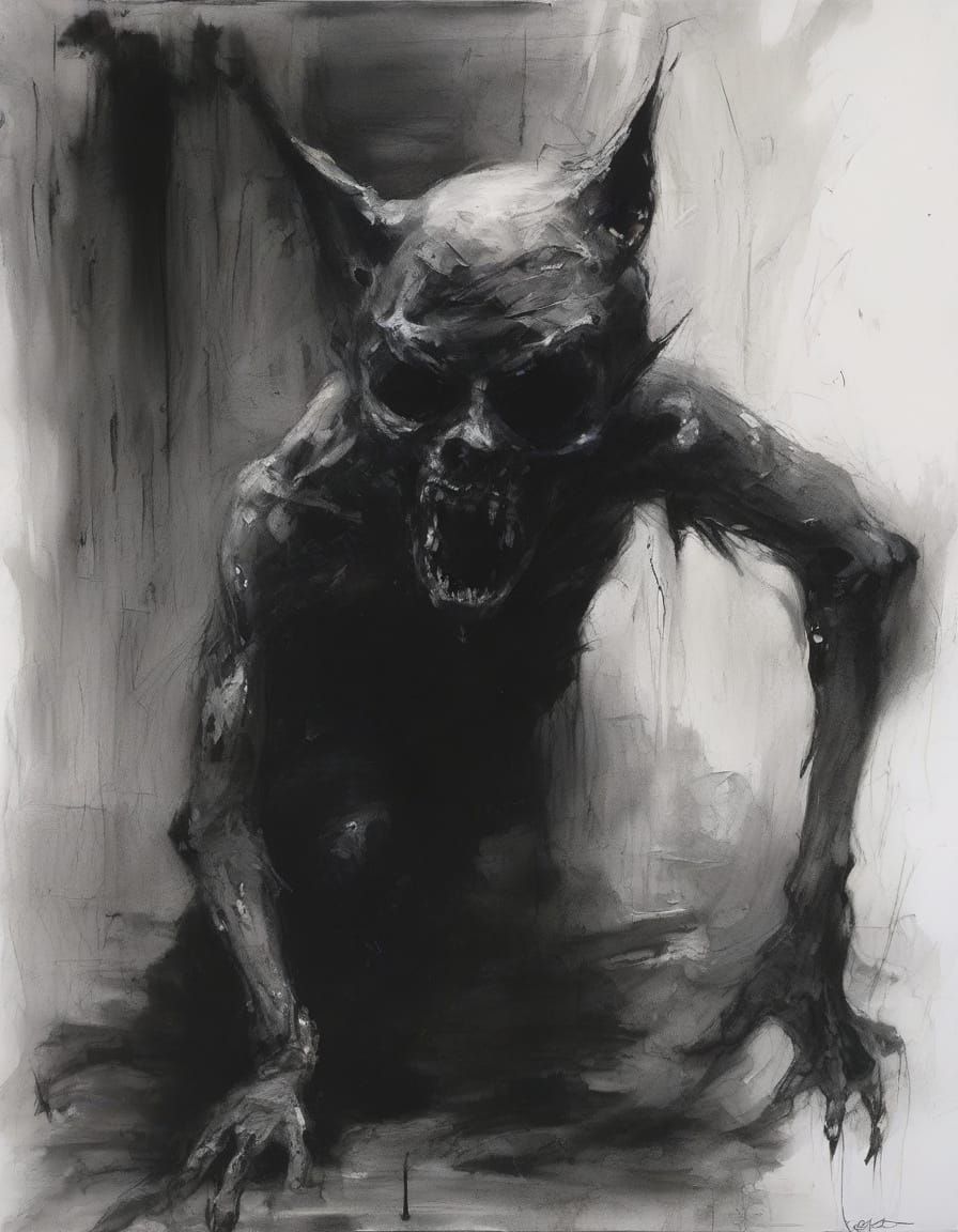 Grotesque Figure Consuming Child in Dark Expressionism