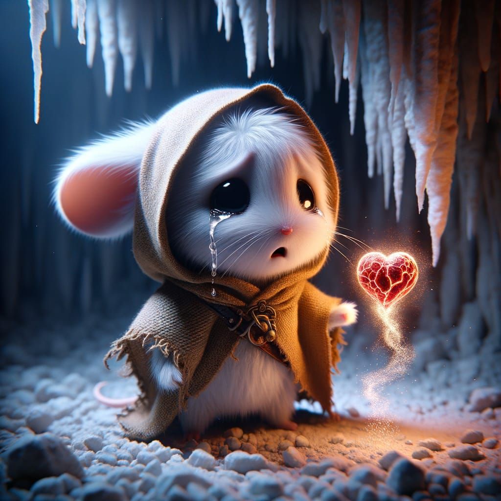 Sad Mouse Merchant with Magical Heart in Cavern