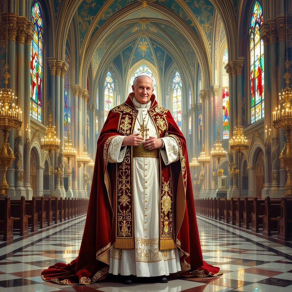 Pope John Paul II in Cathedral, Soft Lighting
