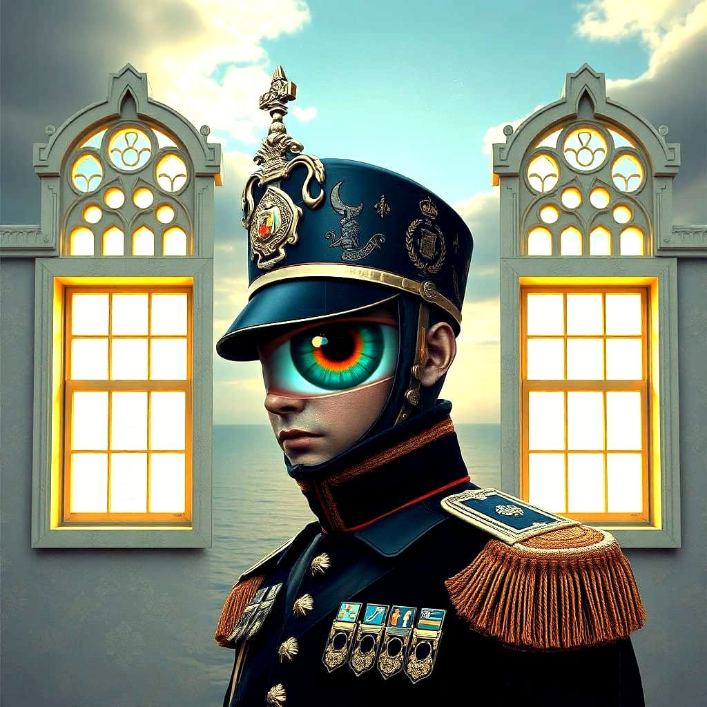 Hyperrealist Palace Guard with Ethereal Windows in a Surreal...