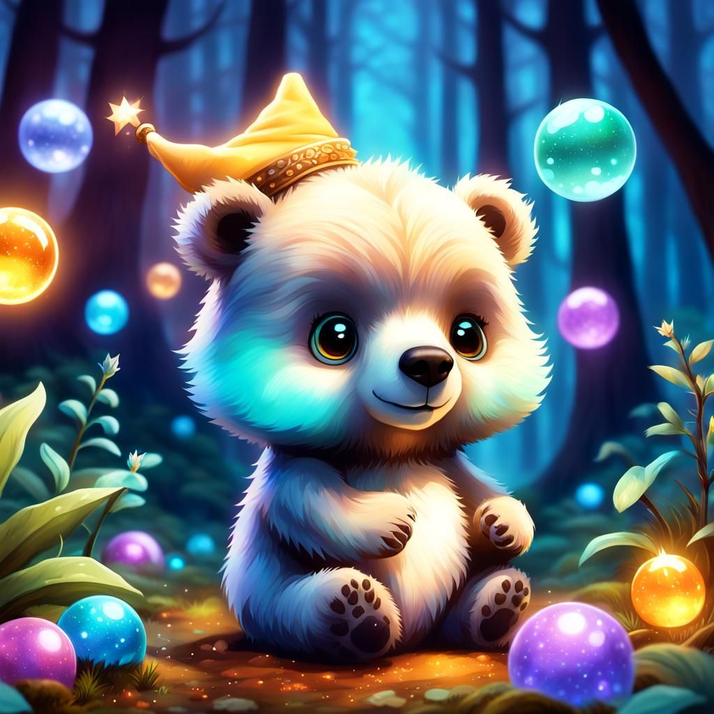 Whimsical Wizard Bear in Enchanted Forest