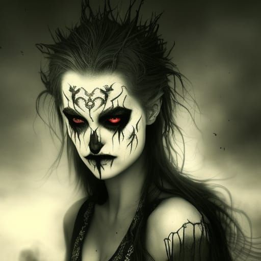 Enraged Vampire with Face Paint in Gothic Art Style