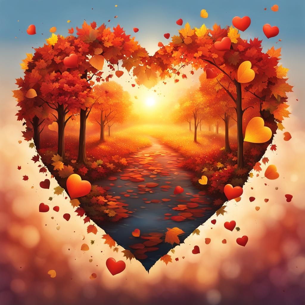 Autumn Sunset Heart in Hyperrealistic Splash Art