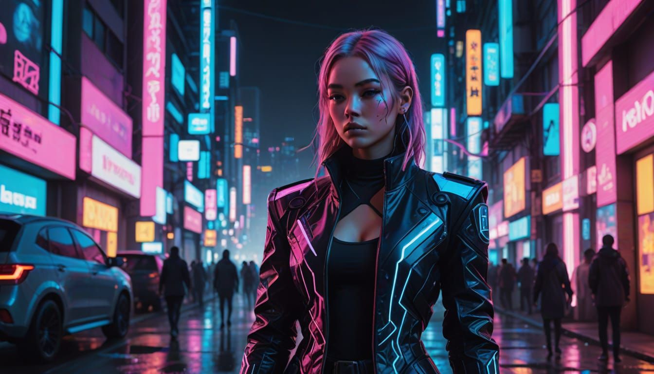 Cyberpunk Goddess in Neon Holographic Dreams