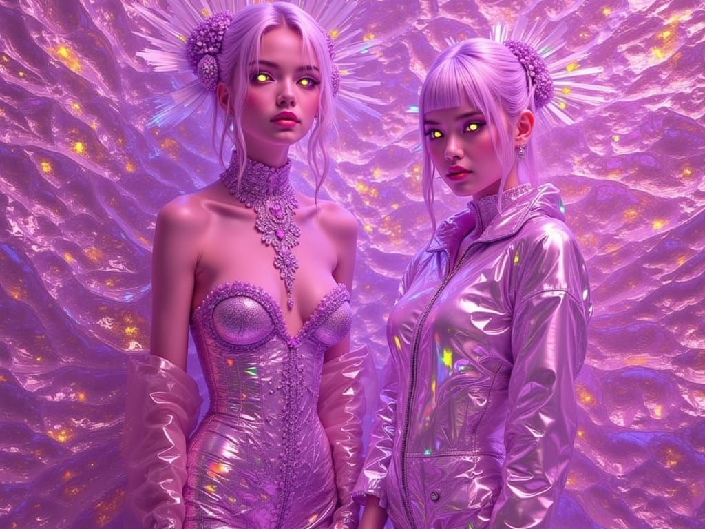 Anime-Style Twin Goddess Radiates Soft Glowing Aura